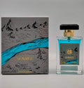 NOWRUZ نوروز perfume bottle and packaging with mountain and river design, 50ml extrait de parfum.